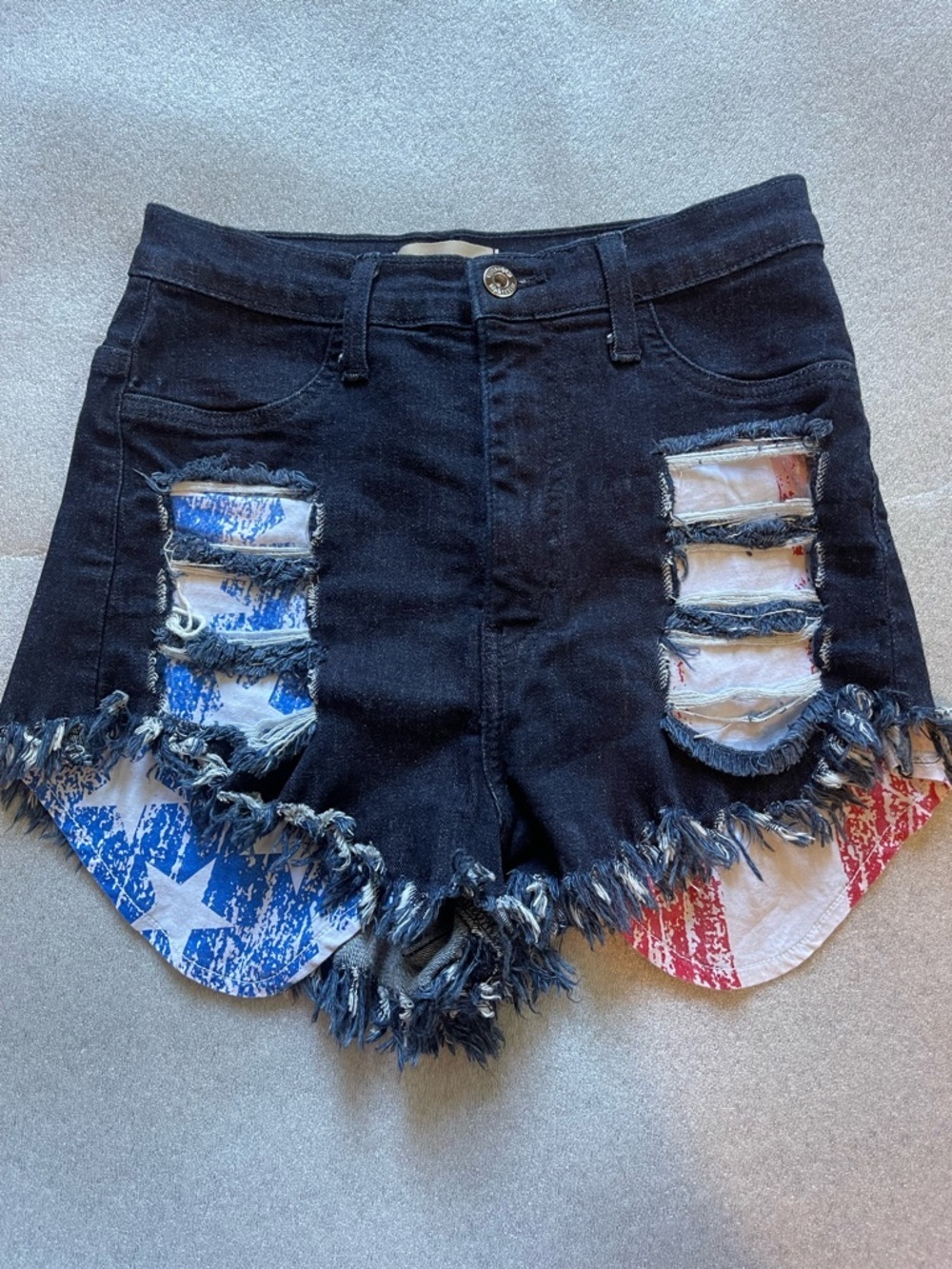 Aprodite Denim High Waisted Distressed Ripped Shorts, Size Medium